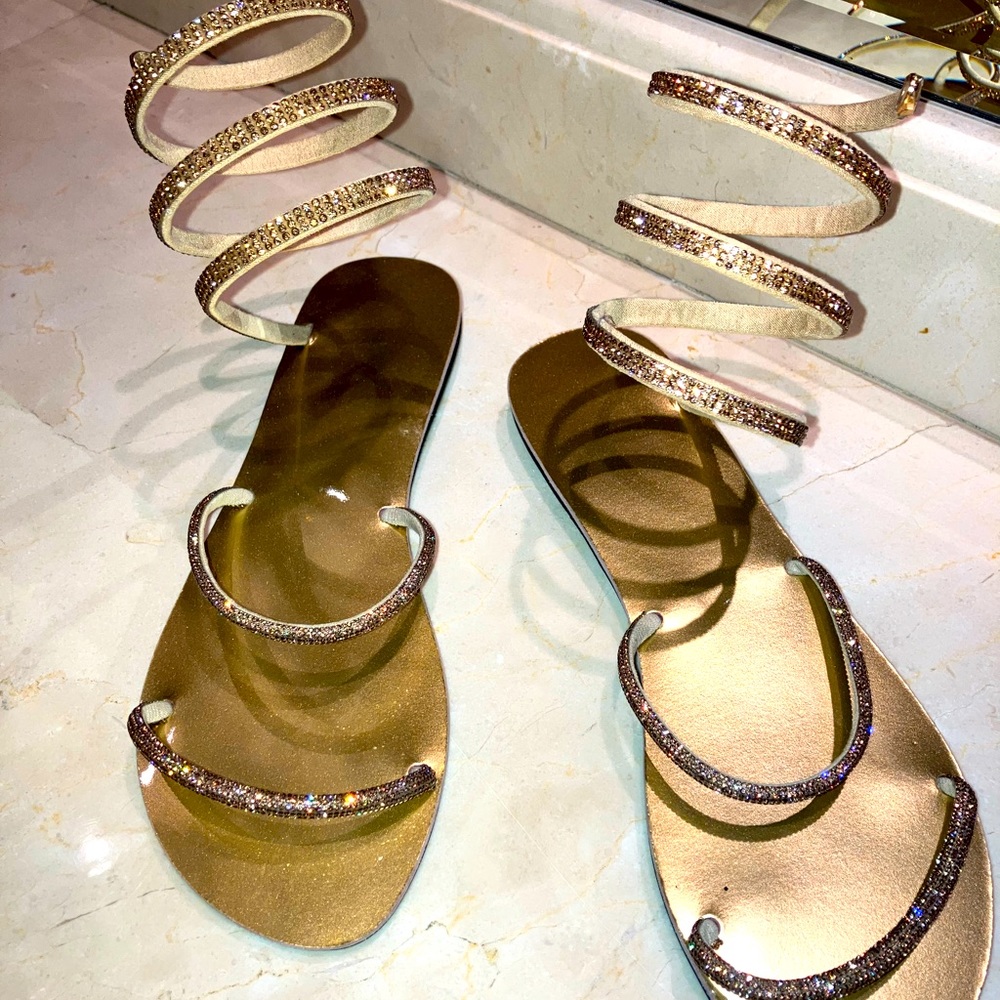 Rhinestone sandals wraparound ankle